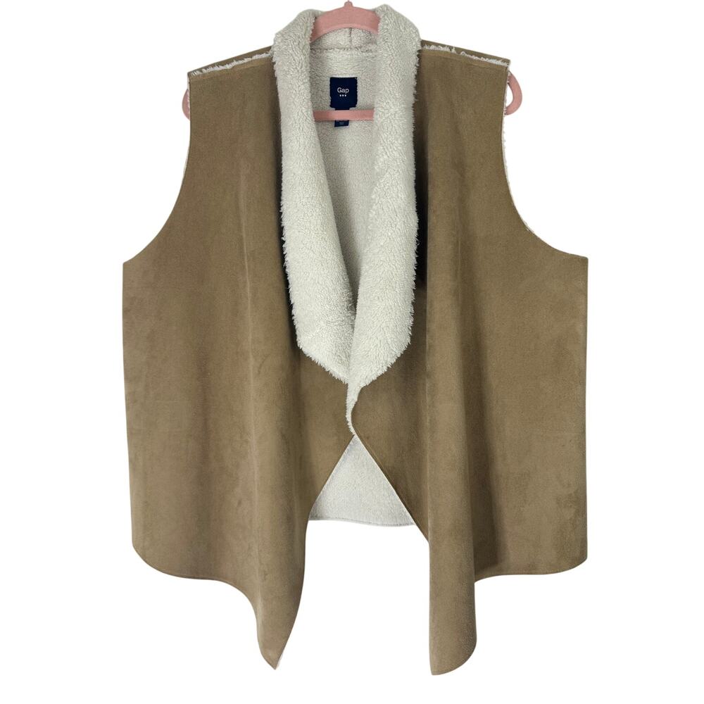 Gap Beige Ivory Just Deserted‎ Faux Sherpa Suede Shearling Open Vest Size XL